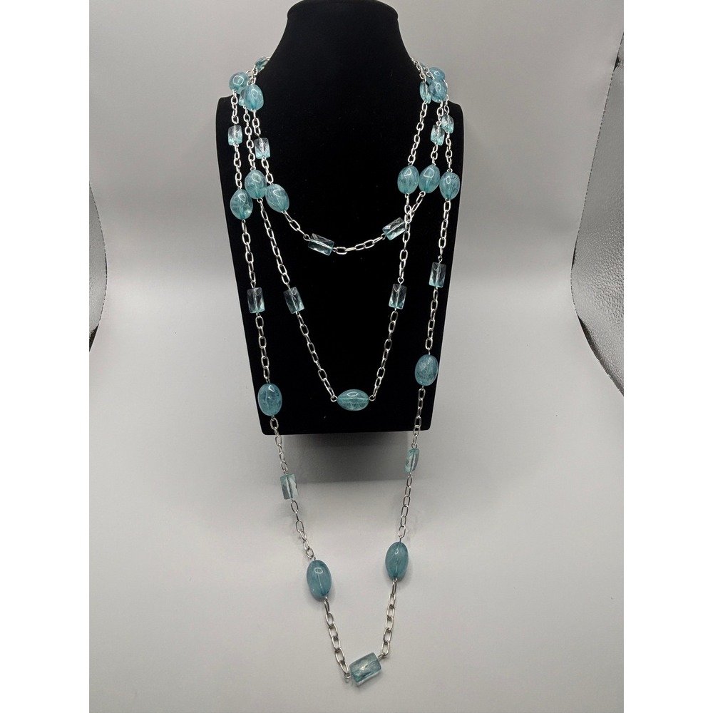 Sonoma Life + Style Light Blue Bead Silver Tone Station Necklace 24 Inch Long